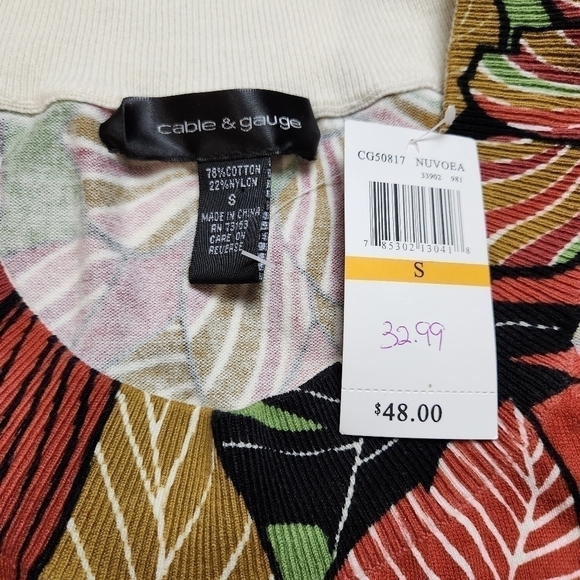 Size S Tank top Floral Cotton blend ribbed knit CABLE & GAUGE NWT - Picture 11 of 12